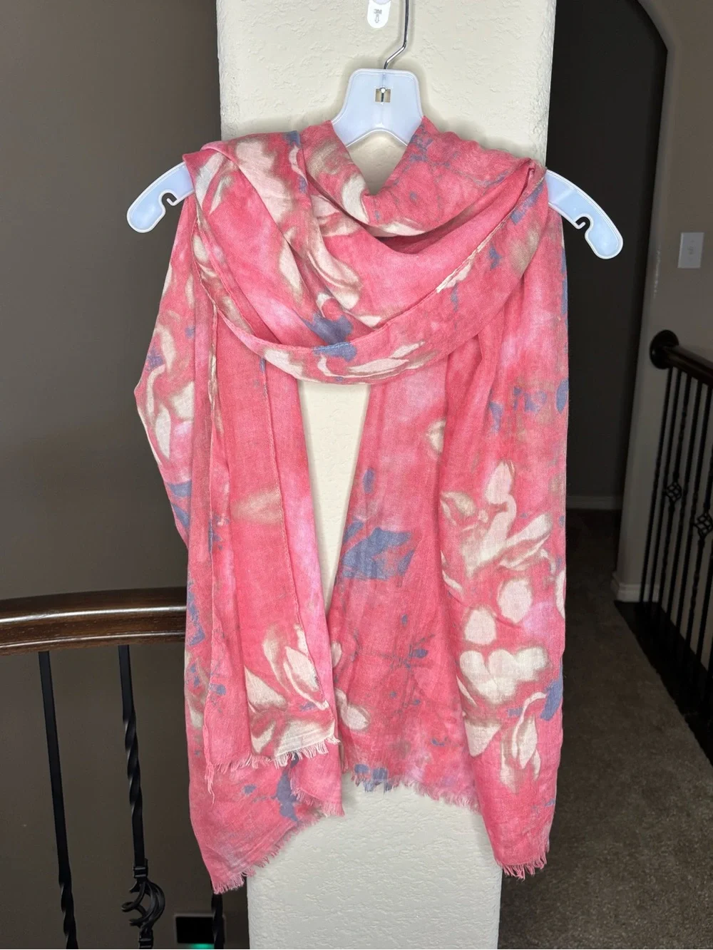 Luxe Pink Floral Lightweight Scarf Wrap Distressed Edges NEW Girly Flower Artsy